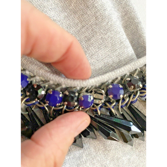 Milly Gray Short Sleeve Knit Top Embellished‎ Black Blue Beads Size P(0-2) - Picture 9 of 10